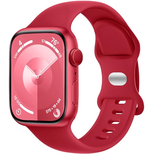 Charlam Kompatibel mit Apple Watch Armband 42mm 44mm 45mm 49mm für Männer Damen, Sport Silikon Ersatz Armbänder Kompatibel mit iWatch Armband SE Series 8 7 6 5 4 3 2 1, 42mm/44mm/45mm/49mm, Dunkelrot von Charlam