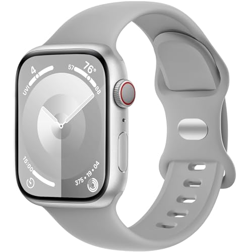 Charlam Kompatibel mit Apple Watch Armband 42mm 44mm 45mm 49mm für Männer Damen, Sport Silikon Ersatz Armbänder Kompatibel mit iWatch Armband SE Series 8 7 6 5 4 3 2 1, 42mm/44mm/45mm/49mm, Grau von Charlam