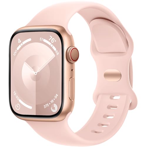 Charlam Kompatibel mit Apple Watch Armband 42mm 44mm 45mm 49mm für Männer Damen, Sport Silikon Ersatz Armbänder Kompatibel mit iWatch Armband SE Series 8 7 6 5 4 3 2 1, 42mm/44mm/45mm/49mm, Sand Rosa von Charlam