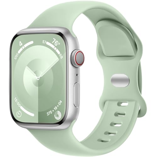 Charlam Kompatibel mit Apple Watch Armband 42mm 44mm 45mm 49mm für Männer Damen, Sport Silikon Ersatz Armbänder Kompatibel mit iWatch Armband SE Series 9 8 7 6 5 4 3 2 1, 42mm/44mm/45mm/49mm, Mintgrün von Charlam