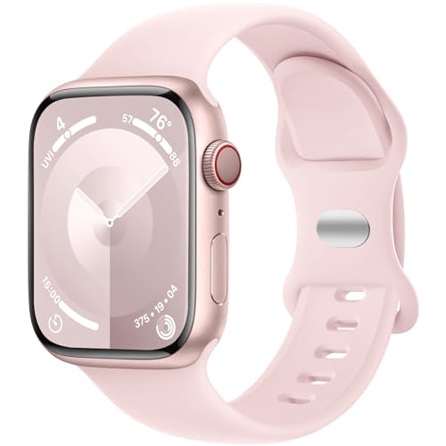 Charlam Kompatibel mit Apple Watch Armband 44mm 45mm 42mm 49mm für Männer Damen, Sport Silikon Ersatz Armbänder Kompatibel mit iWatch Armband SE Series 9 8 7 6 5 4 3 2, 42mm/44mm/45mm/49mm, Hellrosa von Charlam