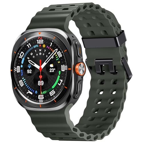 Charlam Kompatibel mit Samsung Galaxy Watch Ultra Armband 47mm (2024) Herren Damen, No Gap Rugged Atmungsaktiv Weiches Silikon Ozean Sport Armband für Galaxy Watch 7 Ultra Band, Dunkles Armeegrün von Charlam