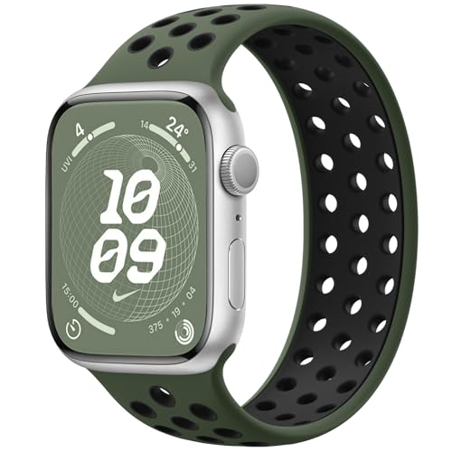 Charlam Sport Loop Armband Kompatibel mit Apple Watch Armband 40mm 41mm 38mm, Atmungsaktives Weich Silikon Armband für iWatch Serie 9 8 7 6 5 4 3 2 1 SE Ultra, Damen Herren, ArmeeGrün/Schwarz von Charlam