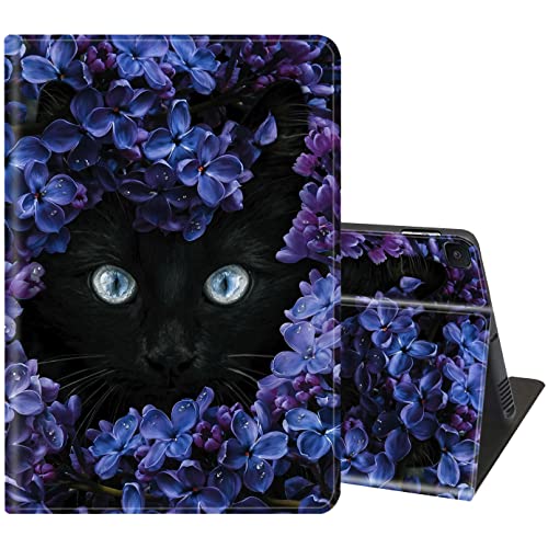 Für Galaxy Tab A7 10.4 Hülle 2020 Slim Case mit verstellbarem Ständer Cover mit Auto Wake/Sleep Smart Cover für Samsung Tab A7 10.4 Zoll SM-T500/T505/T507- Blume und Schwarze Katze von CharmLife