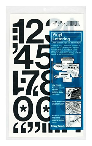 Chartpak 01100 Zahlen Sticker, selbstklebend, Vinyl, 0,63 cm Höhe, Schwarz, 718 Pro Pack 2 Inches High Schwarz von Chartpak