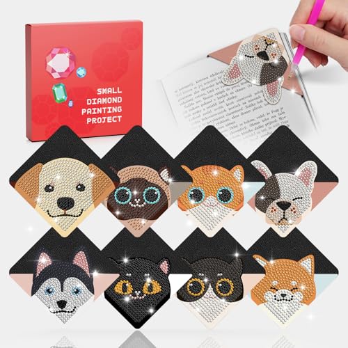 CharySim 8 Stück Diamond Painting Lesezeichen Diamant Painting Kinder Geschenkideen Mädchen 6-14 Jahre Teenager Bastelset Erwachsene Basteln Mädchen 7 8 9 10 11 12 Jahre Geburtstagsgeschenke Katzen von CharySim
