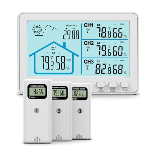 Chatthen Wetterstation funk mit Außensensor, Wetterstation mit 3 Außensensor, mit Wettervorhersage, Außenthermometer, Hygrometer, Barometer, 100 Meter Empfang, Typ-C oder Batteriebetrieben Chatthen Wetterstation funk mit Außensensor, Wetterstation mit 3 Außensensor, mit Wettervorhersage, Außenthermometer, Hygrometer, Barometer, 100 Meter Empfang, Typ-C oder Batteriebetrieben von Chatthen