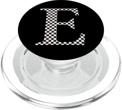 Buchstabe E Monogramm Initiale schwarz-weiß kariert PopSockets PopGrip für MagSafe von Checkerboard Designs