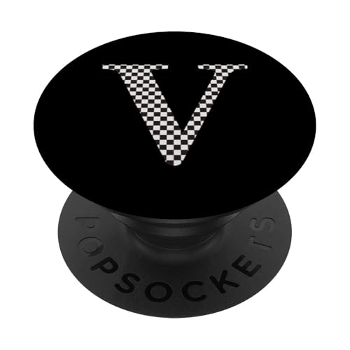 Buchstabe V Monogramm Initiale schwarz-weiß kariert PopSockets Klebender PopGrip Buchstabe V Monogramm Initiale schwarz-weiß kariert PopSockets Klebender PopGrip von Checkerboard Designs