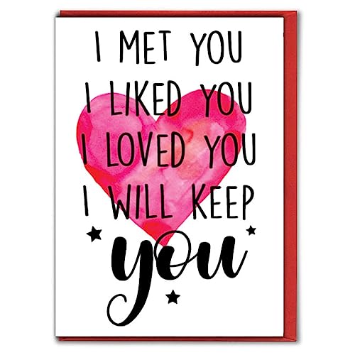 Cheeky Chops Lustige Jahrestagskarten für ihn, für Ehemann, für sie für Frau (I met you, I like you, I loved you, I will keep you) von Cheeky Chops