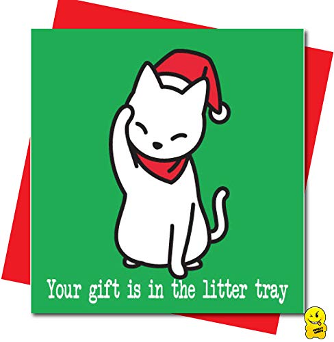 Cheeky Chops Lustige Weihnachtskarte von The Cat Kittem Your Gift Is In The Litter Tray XM208 von Cheeky Chops