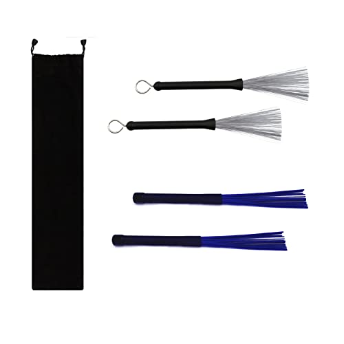 Cheerock Trommelbürsten Set 1 Paar einziehbare Drahtbürsten und 1 Paar Nylonbürsten Set mit Gummigriffen für Cajon Jazz Percussion Zubehör Cheerock Trommelbürsten Set 1 Paar einziehbare Drahtbürsten und 1 Paar Nylonbürsten Set mit Gummigriffen für Cajon Jazz Percussion Zubehör von Cheerock