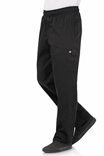 Chef Works Unisex Classic Fit Cargo Kochhose Schwarz, Größe: M / Medium, Bundweite: 34 - 36 Zoll, Schrittlänge: 32 Zoll, Elastischer Bund | B222-M von Chef Works