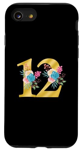 Niedliche Monogramm-Initiale farbige Zahlen Blumen 12 Hülle für iPhone SE (2020) / 7 / 8 von Cheffsspecials Floral Cute Monogram Initials