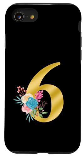 Niedliches Monogramm Initiale farbige Zahlen Blumen 6 Hülle für iPhone SE (2020) / 7 / 8 von Cheffsspecials Floral Cute Monogram Initials