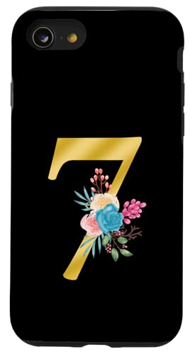 Süße Monogramm Initiale farbige Zahlen Blumen 7 Hülle für iPhone SE (2020) / 7 / 8 von Cheffsspecials Floral Cute Monogram Initials