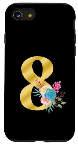 Süße Monogramm-Initiale farbige Zahlen Blumen 8 Hülle für iPhone SE (2020) / 7 / 8 von Cheffsspecials Floral Cute Monogram Initials
