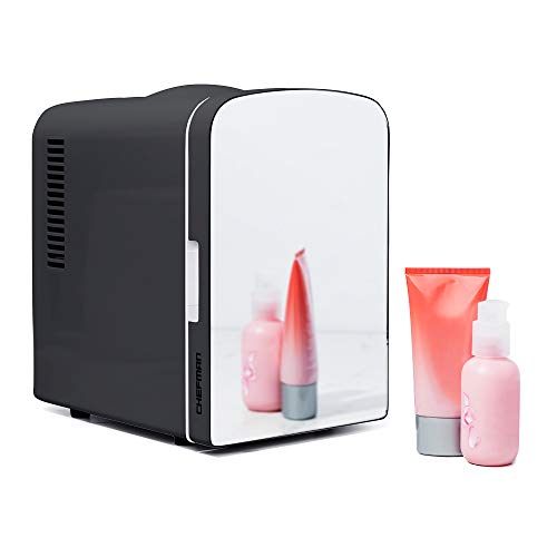Chefman - Iceman Tragbarer verspiegelter persönlicher Kühlschrank 4L Mini-Kühlschrank, Hautpflege, Make-up-Aufbewahrung, Schönheit, Seren & Gesichtsmasken, klein für Desktop oder Reisen, kühl & warm, von Chefman