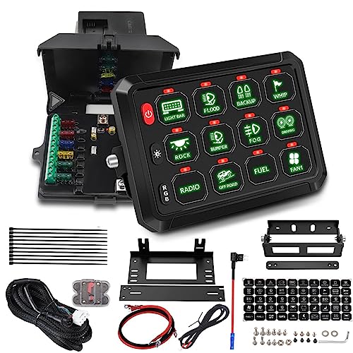 Chelhead 12 Gang Schalter Panel Kit 12V/24V: Schalter box Ein/Aus, LED-Auto-Touch-Schalttafel Universal Circuit Control Relais System Touch Switch Box RGB sieben Farben für Auto LKW Boot UTV SUV von Chelhead