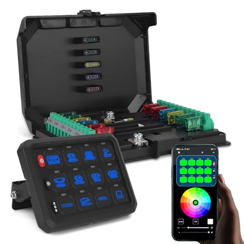 Chelhead 12-Gang-Schalterpanel mit APP-Steuerung RGB 80A Multifunktions-Hintergrundbeleuchtung Dimmbares Bluetooth-Fernschalterpanel Wasserdicht Universal Kompatibel mit 12 V/24 V LKW Boot SUV RV Chelhead 12-Gang-Schalterpanel mit APP-Steuerung RGB 80A Multifunktions-Hintergrundbeleuchtung Dimmbares Bluetooth-Fernschalterpanel Wasserdicht Universal Kompatibel mit 12 V/24 V LKW Boot SUV RV von Chelhead