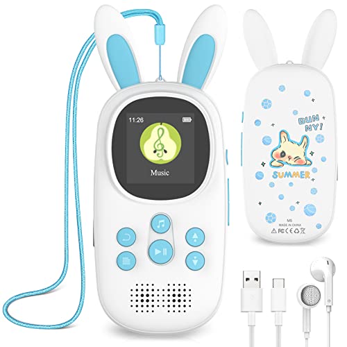 16GB Bluetooth MP3 Player Kinder, Niedlicher Hase Kinder Musik MP3 Player mit Kopfhörer & Lautsprecher, MP3-Player mit FM Radio, Aufnahmen, Alarm, Schrittzähler, Stoppuhr, Unterstützung bis zu 128GB. von ChenFec