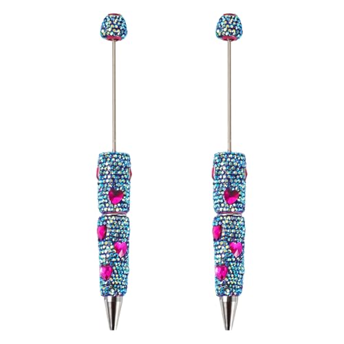 Cheriswelry Kugelschreibermine für Kugelschreiber, glitzernd, herzförmig, Kristall, Perlen, für Geschenkherstellung, Schule, Bürobedarf, Blau, Lila, 2 Stück von Cheriswelry