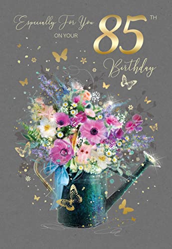 Stilvolle Geburtstagskarte für Frauen, aus der Gorgeous Grace Reihe, Glitzer und Folie, mit goldfarbenem Umschlag (85. Geburtstag) von Cherry Orchard