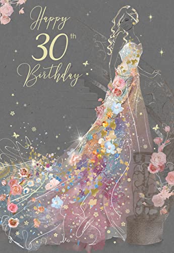 Stilvolle Glückwunschkarte zum 30. Geburtstag für Frauen – aus der Gorgeous Grace Reihe (EL034) – Glitzer und Folie mit goldfarbenem Umschlag (30. Geburtstag) von Cherry Orchard
