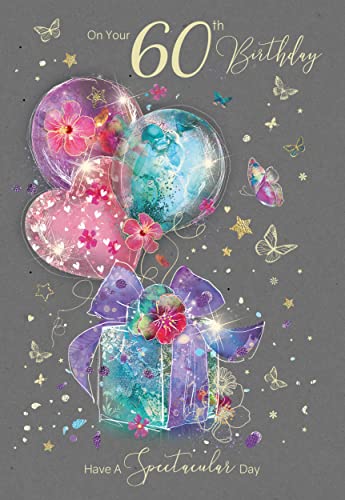 Stilvolle Milestone Glückwunschkarte zum 60. Geburtstag, für Damen, aus der Gorgeous Grace Reihe (EL055), Glitzer- und Folien-Oberfläche, mit goldfarbenem Umschlag (60. Geburtstag) von Cherry Orchard
