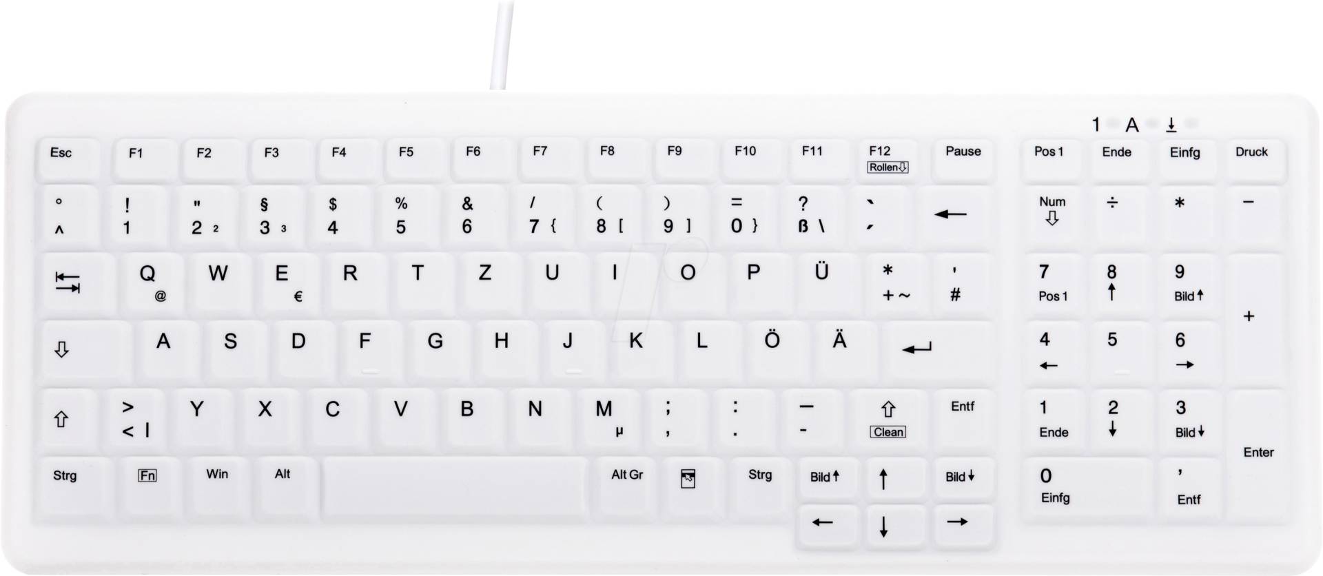 AK-C7000FUVSWGE - Tastatur, USB, IP68, desinfizierbar, Nummernblock, weiß, DE von Cherry