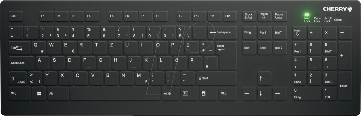 AK-C8112FU1BDE - Funk-Tastatur, USB, desinfizierbar, schwarz, DE von Cherry