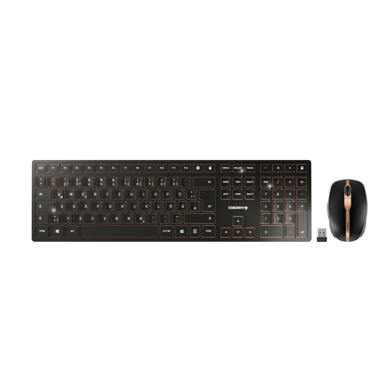 CHERRY DW 9100 slim, kabelloses Tastatur und Maus-Set, schwarz-bronze von Cherry