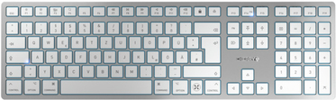 CHERRY KW 9100 SLIM - Tastatur - kabellos - 2,4 GHz, Bluetooth 4,0 - QWERTZ - Deutsch - Tastenschalter: CHERRY SX - weiß, Silber - für Apple iMac, Mac mini, Mac Pro, MacBook, MacBook Air, MacBook Pro (JK-9110DE-1) von Cherry