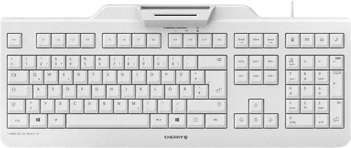 CHERRY SECURE BOARD 1.0 - Tastatur - mit NFC, Smart Card reader (CCID) - USB - Englisch (USA) mit EURO-Symbol - Schlüsselschalter: CHERRY LPK - Weiß/Grau von Cherry