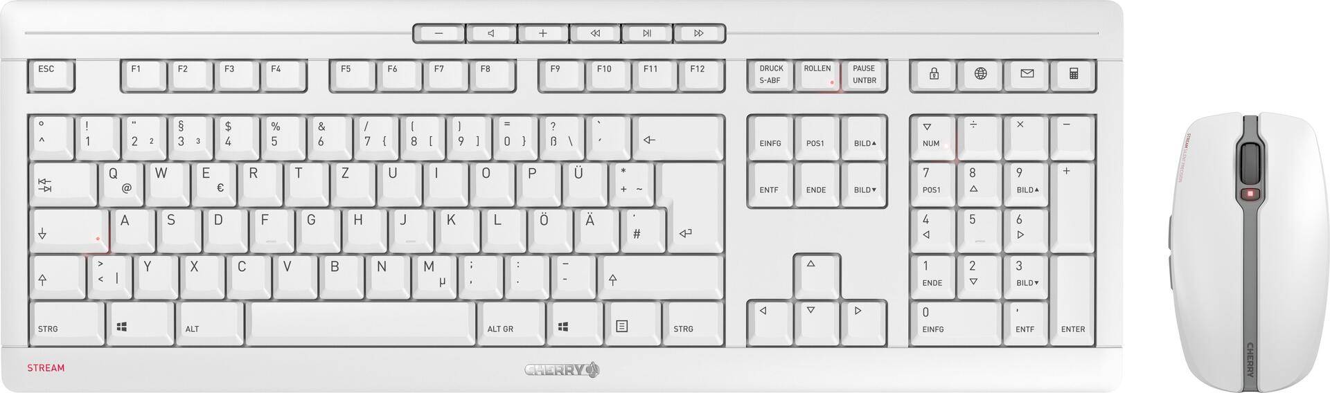 CHERRY STREAM DESKTOP RECHARGE - Tastatur-und-Maus-Set - kabellos - 2.4 GHz - QWERTY - US mit Euro-Symbol - Tastenschalter: CHERRY SX - Pale Gray CHERRY STREAM DESKTOP RECHARGE - Tastatur-und-Maus-Set - kabellos - 2.4 GHz - QWERTY - US mit Euro-Symbol - Tastenschalter: CHERRY SX - Pale Gray von Cherry