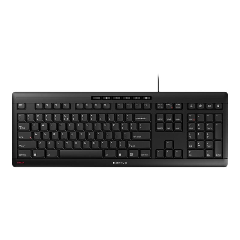 CHERRY STREAM KEYBOARD Tastatur, US-Layout und €-Symbol, kabelgebunden, Flüsteranschlag, Laserbeschriftung von Cherry