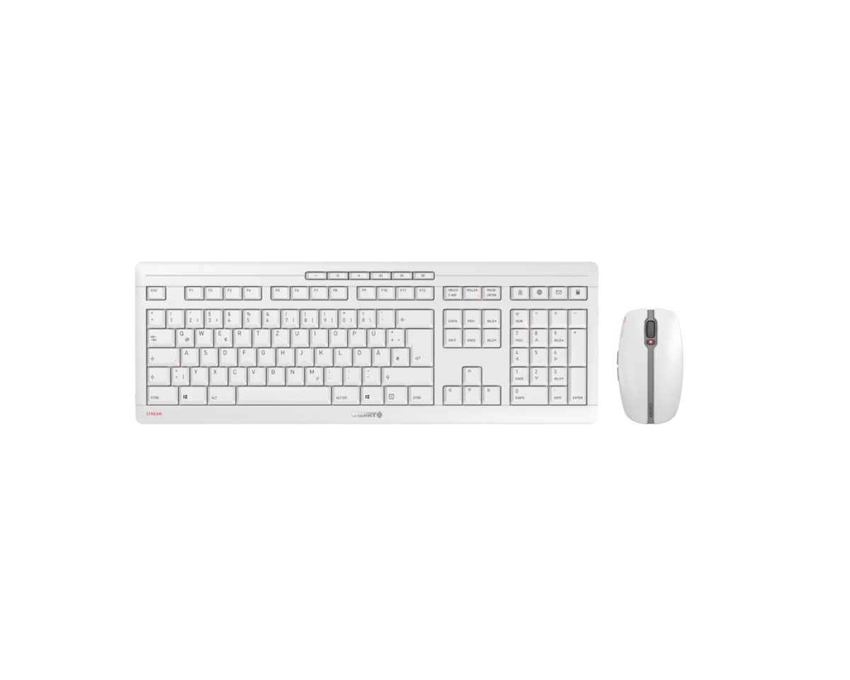 Cherry CHERRY Stream Desktop DE-Layout, USB, inkl. Maus, pale grey Tastatur- und Maus-Set von Cherry