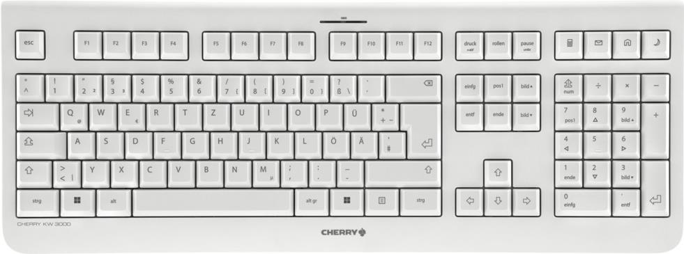 Cherry KW 3000 Kabellose Tastatur weiß - Full-Size-Layout inkl. Cursor- und Nummernblock / Flache - kabellose Tastatur / Bis zu 10 Millionen Tastenbetätigungen (JK-3000DE-0) von Cherry