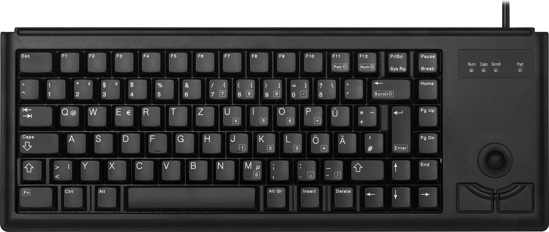 G84-4400LPBEU-2 - Tastatur, PS/2, schwarz, kompakt, Trackball, US von Cherry