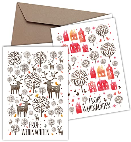 20x Weihnachtskarten & Umschläge, Motiv: Winterlandschaft Aquarell, Premium Klappkarten B6, privat & geschäftlich von CherryCards