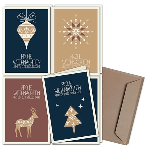 Weihnachtskarten & Umschläge,8er Set, mit PRÄGUNG, Skandinavische Weihnacht, B6 Premium Klappkarten, für Familie, Freunde, oder geschäftlich von CherryCards