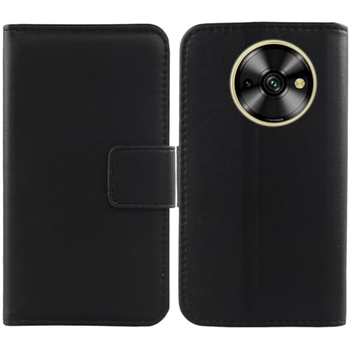 Cheshaoping Echt Leder Tasche Für Oukitel C59 / C59 Pro 6.88" Hülle Handy Flip Lederhülle Handyhülle Kartenfächer Schutz Premium Case Cover Etui (Schwarz) von Cheshaoping