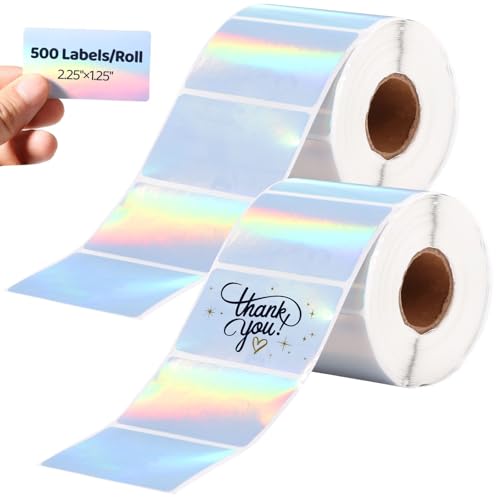 2 Rollen mit 500 Regenbogen-Holografischen Thermoaufklebern, 2,25 × 1,25 selbstklebende bedruckbare Etiketten für DIY Handwerk 2 Rollen mit 500 Regenbogen-Holografischen Thermoaufklebern, 2,25 × 1,25 selbstklebende bedruckbare Etiketten für DIY Handwerk von Chewtoyo