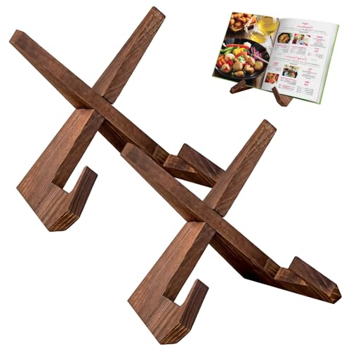 2er-Pack Holztellerständer, L-förmiger Kochbuchständer mit stabilem Kreuzrahmen für Küche und Wohnzimmer von Chewtoyo