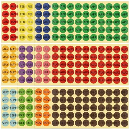 4800 selbstklebende Monatsplaner-Aufkleber, 1 runde, farbcodierte Monatsetiketten zum Organisieren, 96 Blatt (je 50 Etiketten) von Chewtoyo