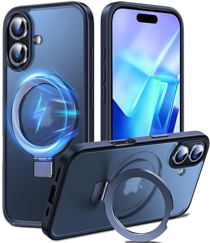 Chicfun 3-in-1 MagStänder iPhone 16 Hülle mit Ständer Ringhalter für MagSafe [Nr. 1 Magnetkraft+Handlicher Ständer+Militär Stoßfest] Schutzhülle Handyhülle iPhone 16 Phone Case Matt Schwarz von Chicfun