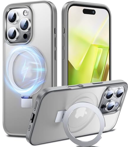 Chicfun 3-in-1 MagStänder iPhone 16 Pro Max Hülle mit Ständer Ringhalter für MagSafe [Nr. 1 Magnetkraft+Ständer Ring+Militär Stoßfest] Schutzhülle Handyhülle iPhone 16 Pro Max Phone Case Grau von Chicfun