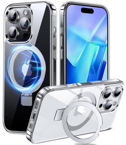 Chicfun 3-in-1 MagStänder iPhone 16 Pro Max Hülle mit Ständer Ringhalter für MagSafe [Nr. 1 Magnetkraft+Ständer Ring+Militär Stoßfest] Schutzhülle Handyhülle iPhone 16 Pro Max Phone Case Klar von Chicfun