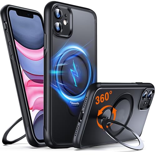Chicfun 360° O-Ring MagStänder iPhone 11 Hülle mit Ständer Ringhalter für MagSafe [360°Drehung Ständer+Militär Stoßfest] Schutzhülle Magnetring Handyhülle iPhone 11 Phone Case Cover Matt Schwarz von Chicfun