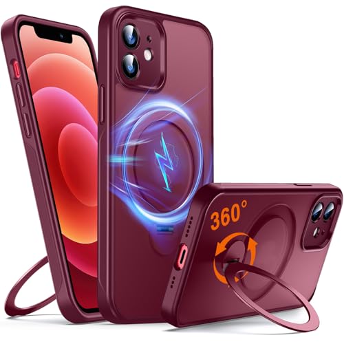 Chicfun 360° O-Ring MagStänder iPhone 12 Hülle, iPhone 12 Pro Hülle mit Ständer Ringhalter für MagSafe [360°Drehung Ständer+Militär Stoßfest] Schutzhülle Handyhülle iPhone 12/12 Pro Case Rotbraun von Chicfun